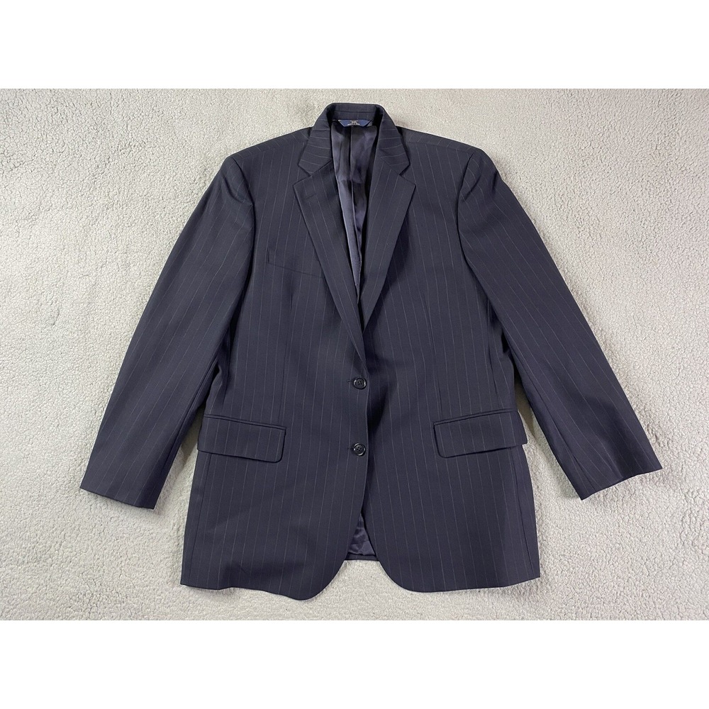 Brooks Brothers Suit Jacket 43 R Blue Wool Stripe 346 Stretch Designer Premium